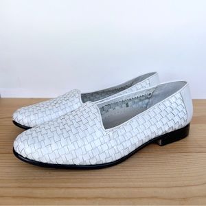 Trotters White Woven Leather Loafers Sz 9